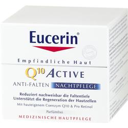 Weiße Schachtel der Eucerin Q10 Active Nachtpflege für empfindliche Haut.