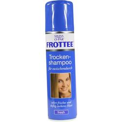Eine blaue Dose Trockenshampoo mit einem Foto einer lächelnden Frau.