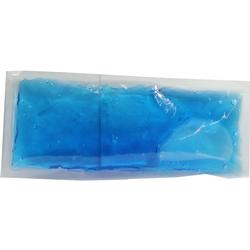Ein blauer Kühlakku in einer durchsichtigen Plastikverpackung.
