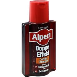 Rote Shampooflasche von Alpecin gegen Haarausfall und Schuppen.