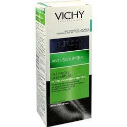 Weiße Shampoo-Verpackung mit grünem Etikett gegen Schuppen.