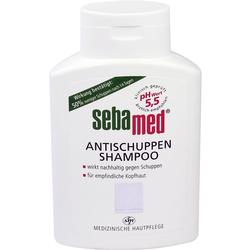 Weiße Flasche mit der Aufschrift "sebamed Antischuppen Shampoo".