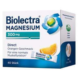 Eine Verpackung Biolectra Magnesium mit Orangengeschmack für normale Muskelfunktion.