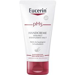 Eine Tube Eucerin pH5 Handcreme für empfindliche, trockene Haut.