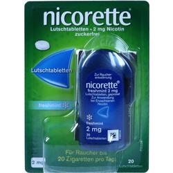 Grüne Packung Nicorette Lutschtabletten zur Raucherentwöhnung, Geschmack Freshmint.