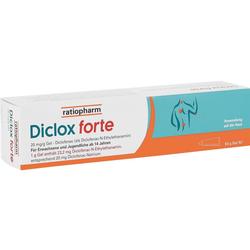 Eine Packung Diclox forte Gel zur Anwendung auf der Haut.
